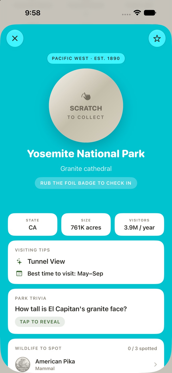 Scratchbook screenshot: Yosemite's foil badge, ready to scratch